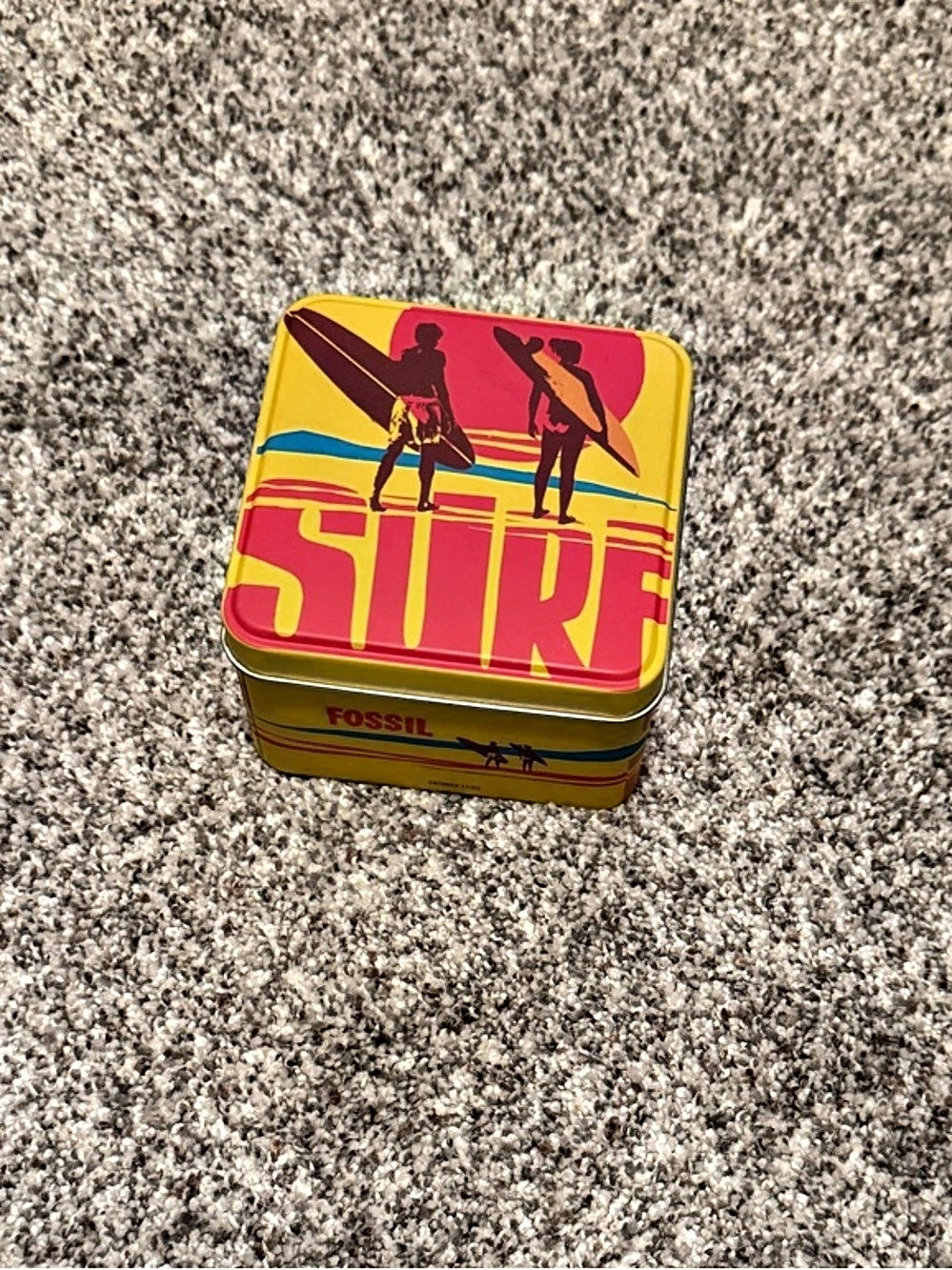 Fossil Surf Watch Collectible Tin Yellow & Red